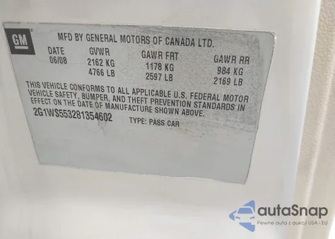 2008 Chevrolet Impala Police z USA, uszkodzony, nr VIN 2G1WS553281354602